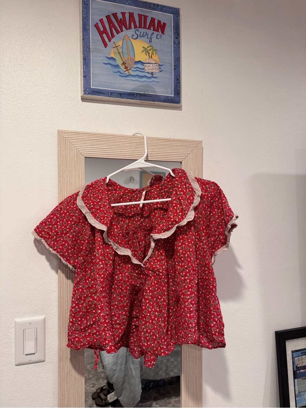 Free People Red Floral Ruffle Blouse